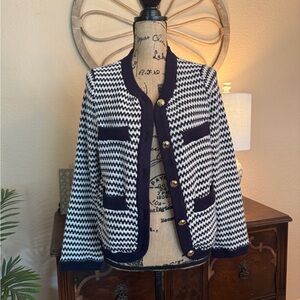 New Free Assembly Black and White Cardigan Sweater with Gold Buttons